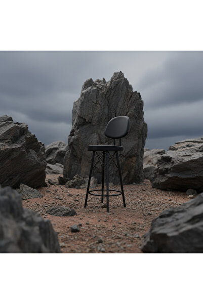 Kalafika Rio Mutfak ve Salon Bar Sandalyesi-65 Cm Siyah Ayak ve Siyah Deri