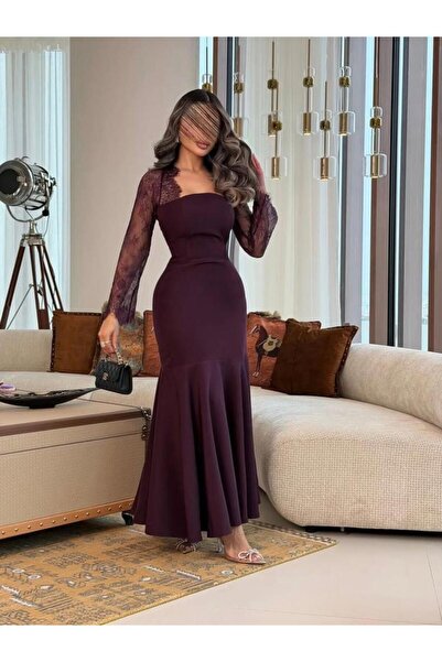 GORI FASHION فستان راقي طويل كم دانتيل