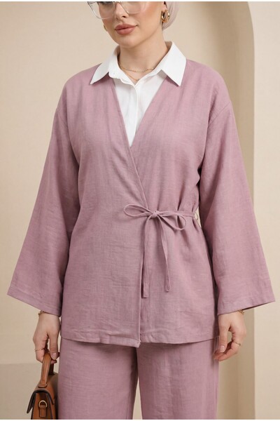 HİJABAYA Set kimono cu pantaloni cu detaliu cu șnur în sus