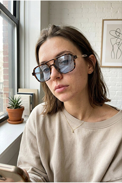 Houseofeyeris LAGUNA AVIATOR – Leopar Desenli Şehir Tarzı, UV400 Koruma, Mavi...