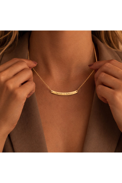 Soleildor 925 ayar Orijinal Gümüş Kişiye Özel Kavisli Bar İsim Tarih Gümüş Kolye