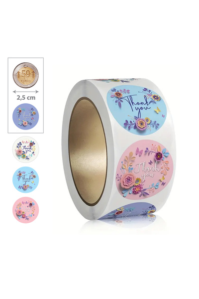 hdcw 500 ADET 2.5cm RULO YAPIŞKANLI TEŞEKKÜRLER "THANK YOU" STICKER ETİKET HE...