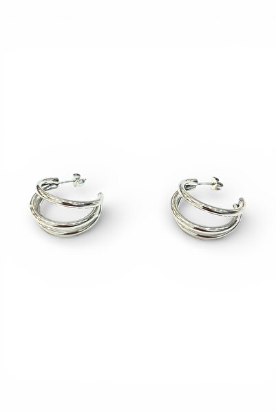 stravis Steel Silver Color Triple View Hoop Earrings