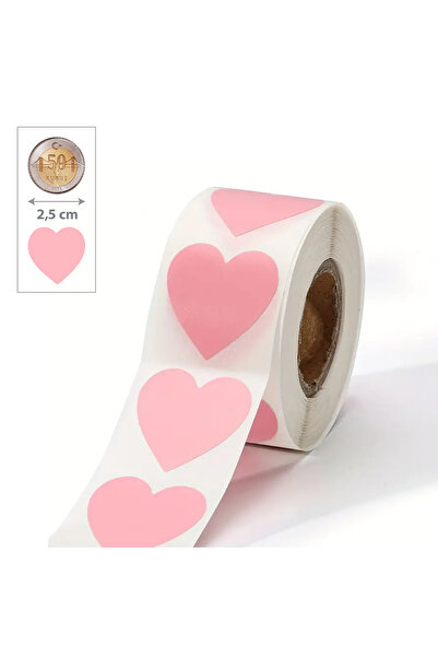 hdcw 500 ADET 2,5 cm RULO YAPIŞKANLI PASTEL PEMBE KALP STICKER ETİKET HEDİYE ...