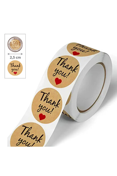 hdcw 500 ADET 2.5cm RULO YAPIŞKANLI KRAFT KAĞIT TEŞEKKÜRLER "THANK YOU" STICK...