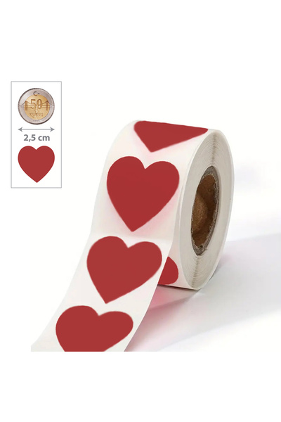 hdcw 500 ADET 2,5 cm RULO YAPIŞKANLI BORDO KALP STICKER ETİKET HEDİYE PAKETLEME