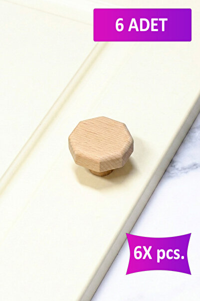 merbiles 6 Adet Sekizgen Ahşap Kulp Çocuk Bebek Odası Mobilya Kulpu Dolap Çek...