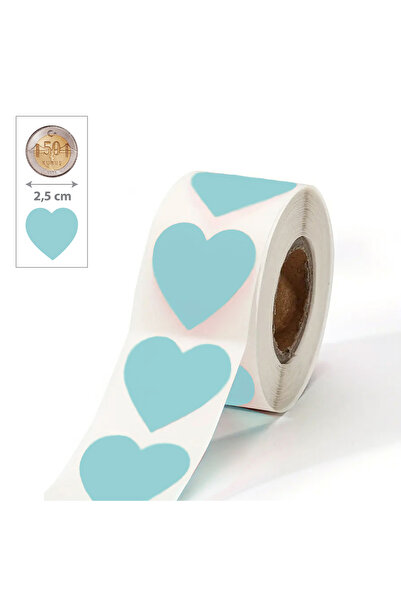 hdcw 500 ADET 2,5 cm RULO YAPIŞKANLI PASTEL MAVİ KALP STICKER ETİKET HEDİYE P...