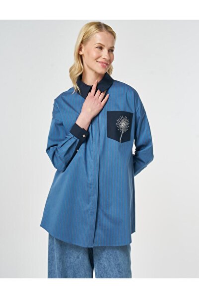 Kayra Tek Cepli Pamuklu Tunik İndigo