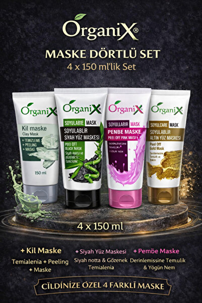 Organix 4’lü Yüz Maskesi | Gözenek ve Siyah Nokta Temizleme, Aydınlatıcı, Arı...