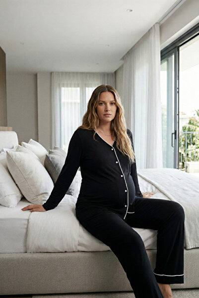 Elisho طقم بيجامة تفاصيل أسطوانية مناسب للحوامل والمرضعات