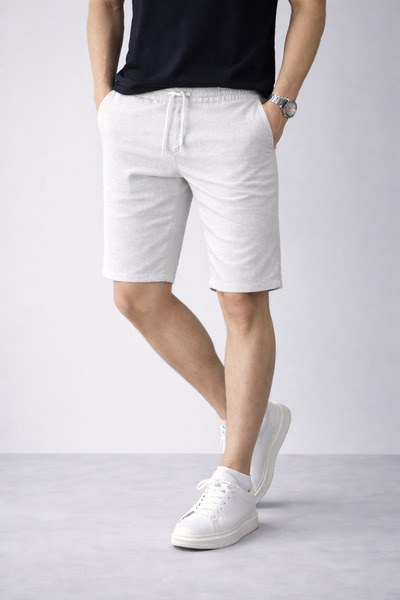 inpool Ανδρικό καλοκαιρινό βαμβακερό λινό σορτς με ελαστική μέση τσέπη & βερμ...