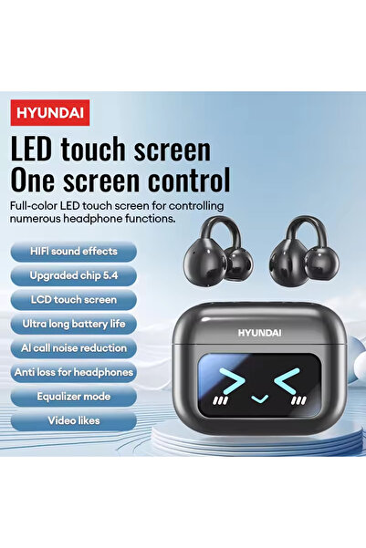 Hyundai سماعة رأس M100 سوداء جديدة بشاشة LED مضادة للضياع، مزودة بتقنية الذكا...