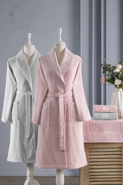 Özdilek Blossom Happy Aile Bornoz Seti - Pembe Gri