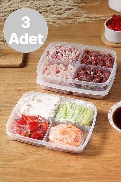 Bayev 3 قطع من حاوية تخزين اللحوم والخضروات المكونة من 4 أقسام - منظم مفرمة ا...
