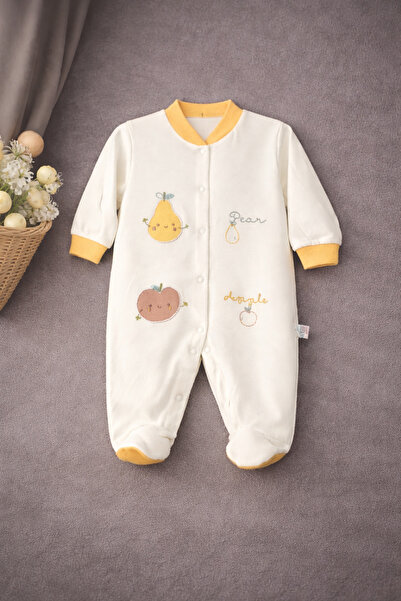 Genel Markalar Meyve Detaylı Nakışlı Pamuklu Kız -Erkek Bebek Patikli Tulum
