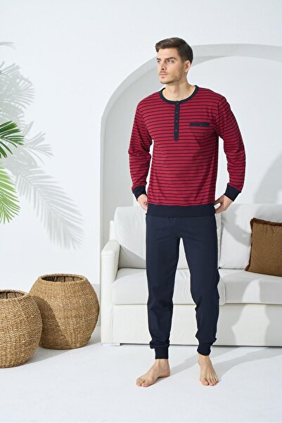 KLY 9246 Premium ανδρικό σετ πιτζάμες Βαμβάκι τεμαχίων με γιακά, κουμπιά, μακ...