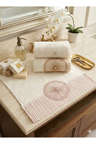 A.Z.H. طقم ماما المكون من 3 قطع - طقم مناشف لليد والوجه بطيات ودانتيل مقاس 50...