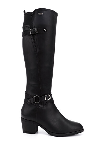 GÖNDERİ(R) Kadın Siyah Fermuarlı Sivri Burun Kalın Topuklu Çizme