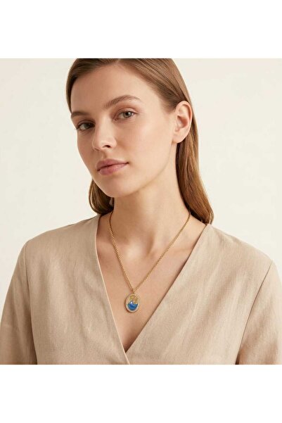 Carenzo Ocean Patterned Medallion Steel Necklace