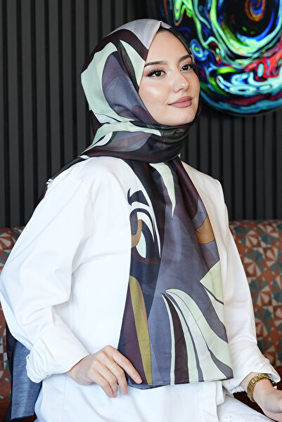 AFVENTE شال من القطن الناعم باللون العنابي بنمط هندسي