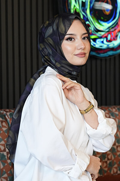 AFVENTE شال قطني منقوش بنفسجي متموج