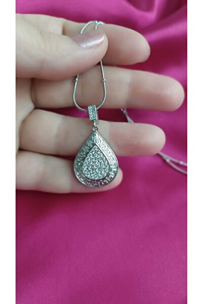 shop Steel Silver Color Drop Shape Stone Women's Necklace – Elegant Thin Chai...