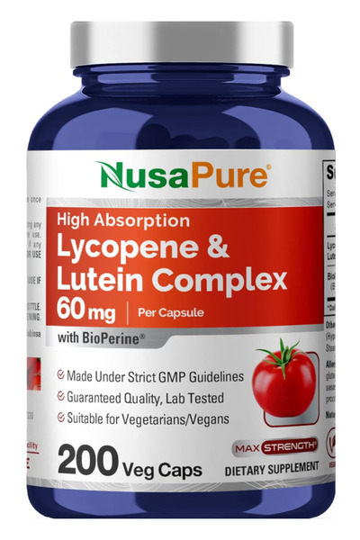 NusaPure Lycopene & Lutein Complex 60mg per Caps, 200 Veggie Capsules (Non-GM...