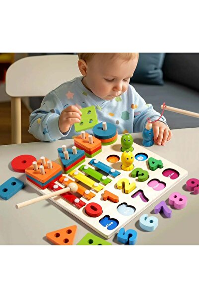 OEM Joc educativ 4 în 1 din lemn – sortator forme, xilofon, pescuit magnetic ...