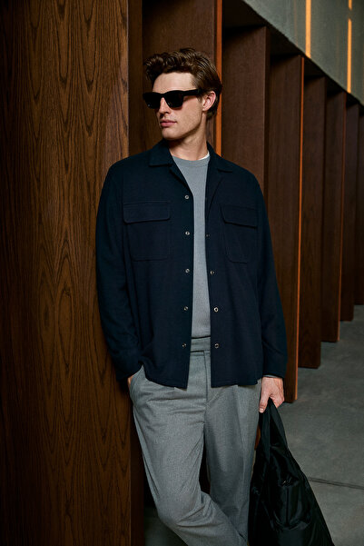 Lufian Ανδρικό πλεκτό μπουφάν Andre Navy Blue