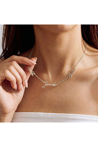 Soleildor 925 ayar Orijinal Gümüş Kişiye Özel Üç İsimli Gümüş Kolye