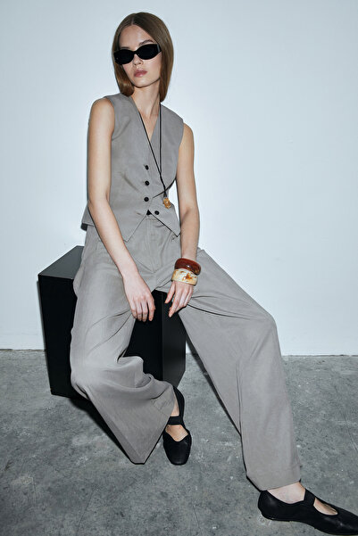 Lufian Asıa Women's Lyocell Blended Linen Trousers Mink