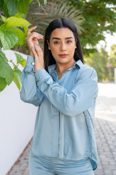 Borncelebs طقم رمضاني خاص من قطعتين من حرير الساتان بلون أزرق ضبابي خفيف قابل...