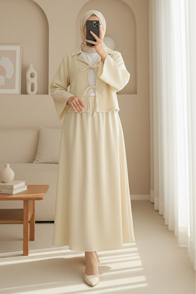 HİJABAYA Onü Με δέσιμο Σετ Crinkle με φούστα