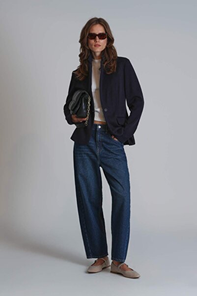 Lufian Lotus Denim Mom Fit pentru femei - Talie înaltă, albastru închis