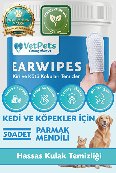 VetPets EarWipes | Kulak Kiri ve Enfeksiyonlarına Karşı | Parmak Mendili | Ke...