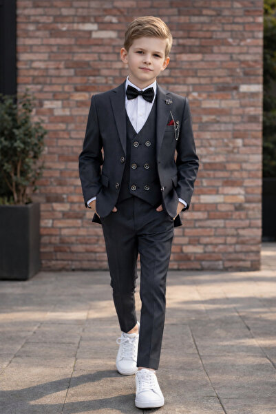 HAYTA Set Costum Copii cu Vesta si Camasa 1 an - 14 ani, argintiu afumat