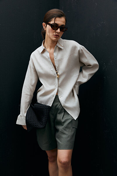 Lufian Barrı Kadın Keten Gömlek Bej