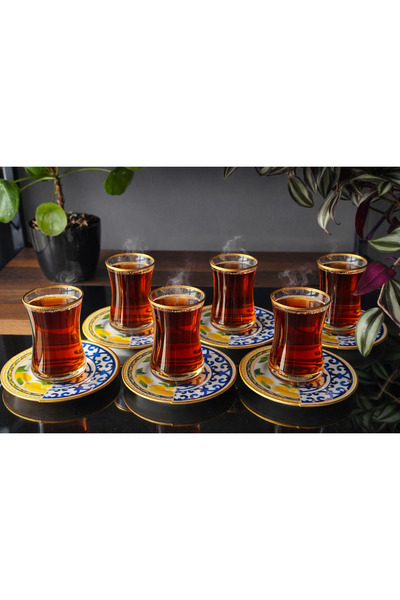 EMİRA HOME طقم شاي ليموني 6 أشخاص بنمط مزدوج