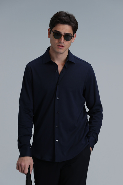 Lufian Navy Blue Comfort Fit Apel Men's Basic Shirt