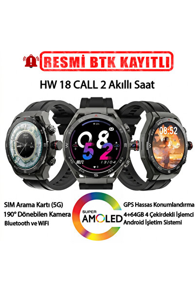 Tekvora HW18 Call 2 4G SIM Kartlı Android Akıllı Saat – AMOLED Ekran, Kamera,...