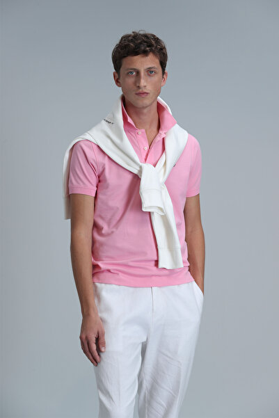 Lufian Laon Smart ανδρικό μπλουζάκι πόλο σε λεπτή εφαρμογή ροζ