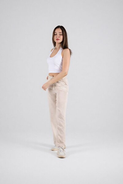 Maison La Femme Pantaloni de in pentru femei, cu talie elastică, croială lejeră