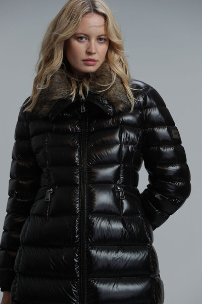 Lufian Imagină Palton de puf pentru femei, negru