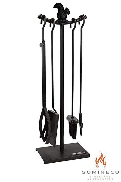 SOMINECO 5 Li Lüx Ithal Metal Sincap Motif Kabartmalı Şömine -soba Maşa Takımı Aksesuar Seti -ss015