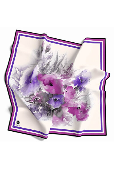 VİOLLA Rayon Zincir Desenli Mürdüm Renkli 90x90 Eşarp (İpek İçermez) Kenar Di...
