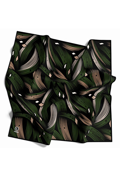 VİOLLA Rayon Geometrik Çizgili Desenli Zümrüt Yeşili Renkli 90x90 Eşarp (İpek...