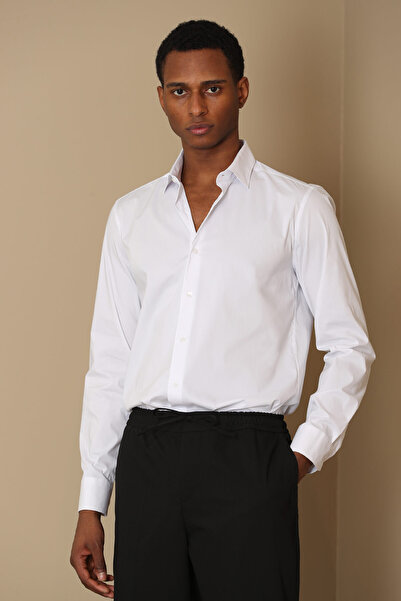 Lufian Austın Erkek Klasik Gömlek Slim Fit Beyaz