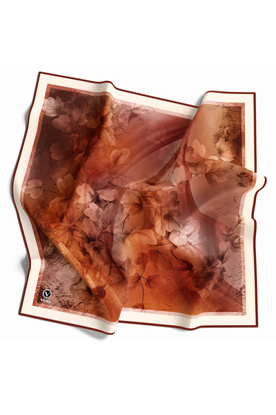 VİOLLA Kristal Batik Çiçek Desenli Taba Renkli 90x90 Eşarp (İpek İçermez) Ken...