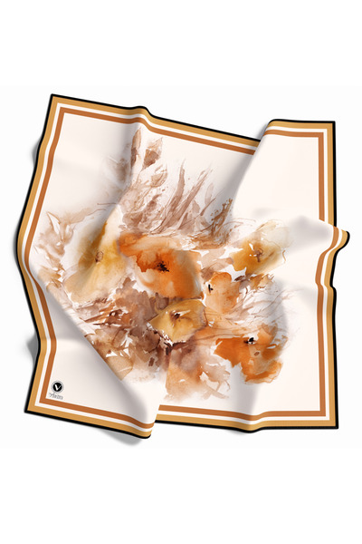 VİOLLA Rayon Zincir Desenli Taba Renkli 90x90 Eşarp (İpek İçermez) Kenar Diki...